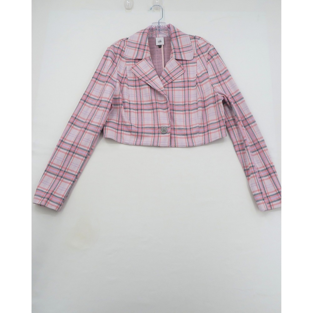 Cabi Pink Plaid 2 Piece Set Cropped Blazer and Wide Leg Pants Womens Size L - Picture 2 of 13